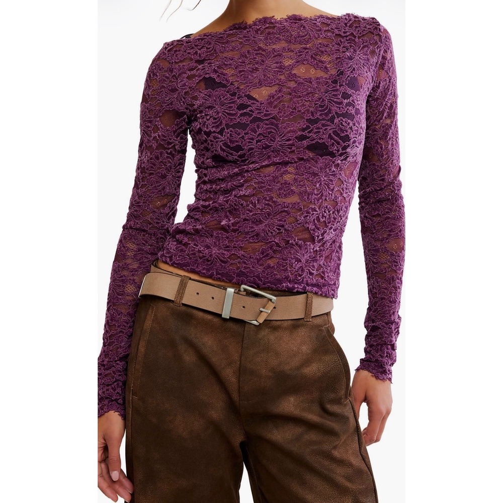 Intimately by Free People Raising Eyebrows Floral Sheer Lace Boat Neck Romantic